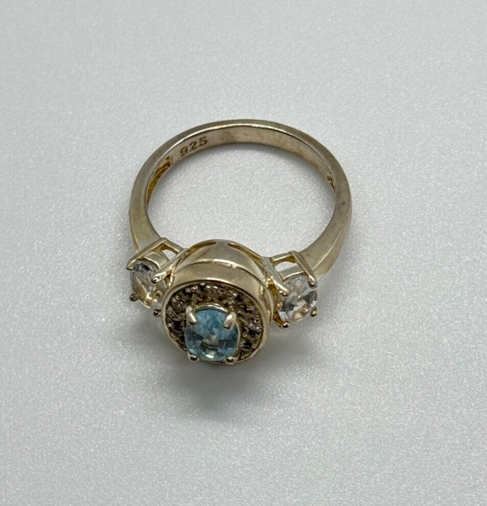 925 Sterling Silver Blue & White Topaz Ring Size 7.5