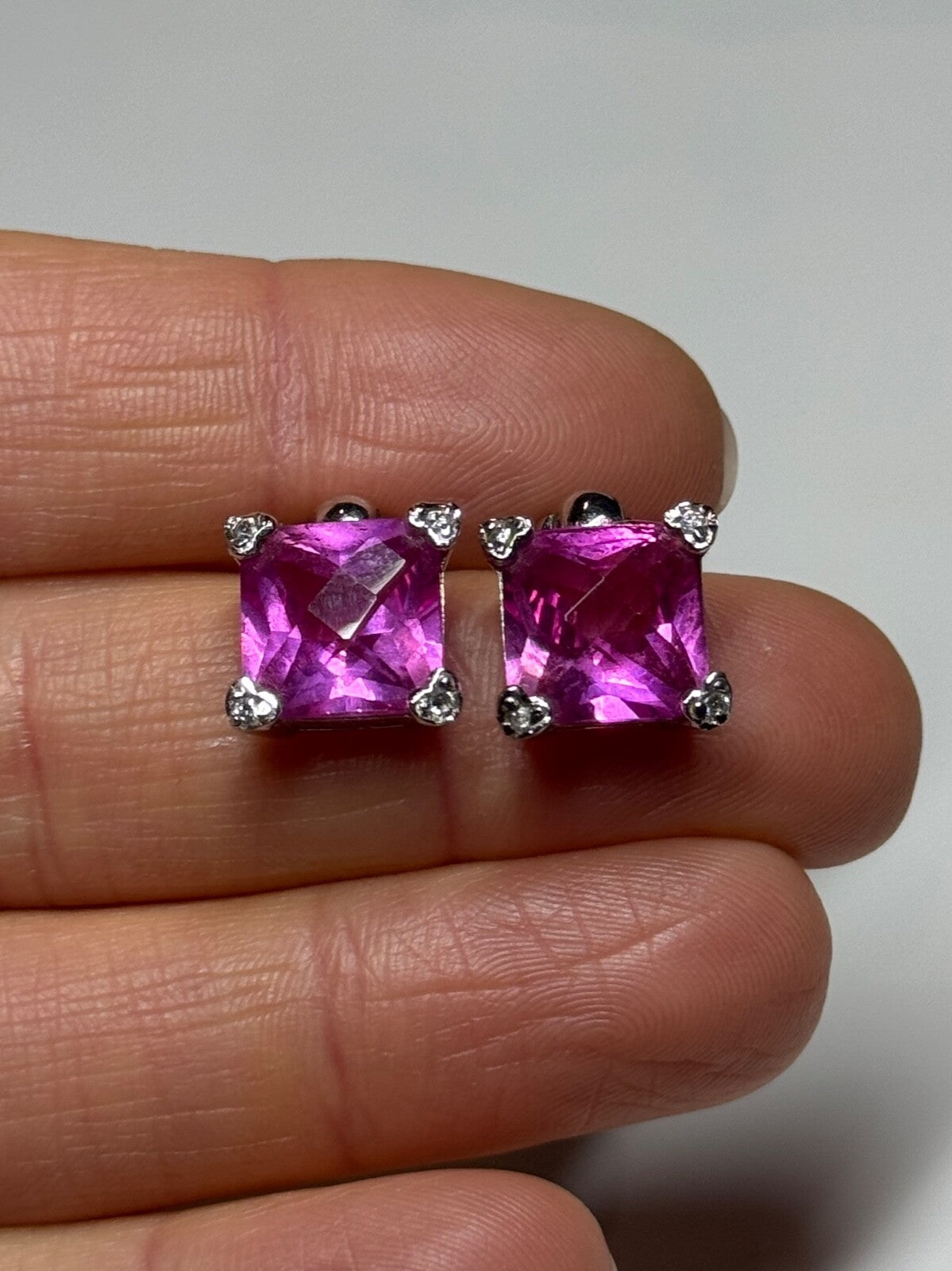 925 Sterling Silver Pink Topaz Earrings Length 0.5 Inch