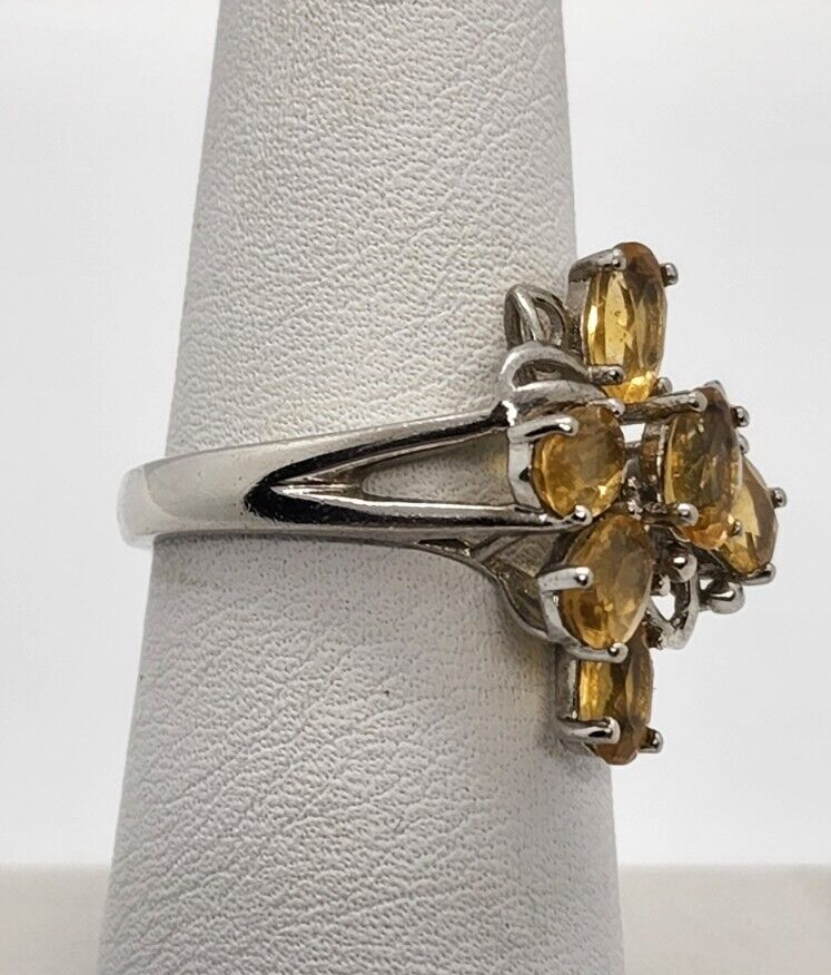 925 Sterling Silver Citrine Ring Size 6.5