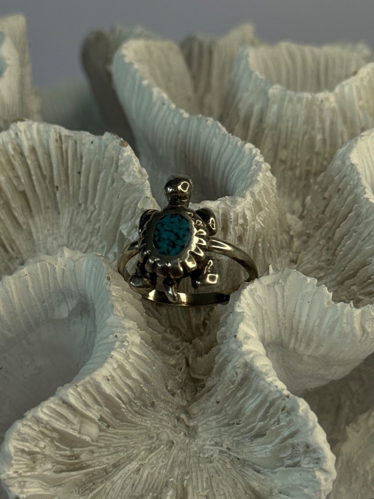 925 Sterling Silver Turtle Turquoise Ring Size 6.5