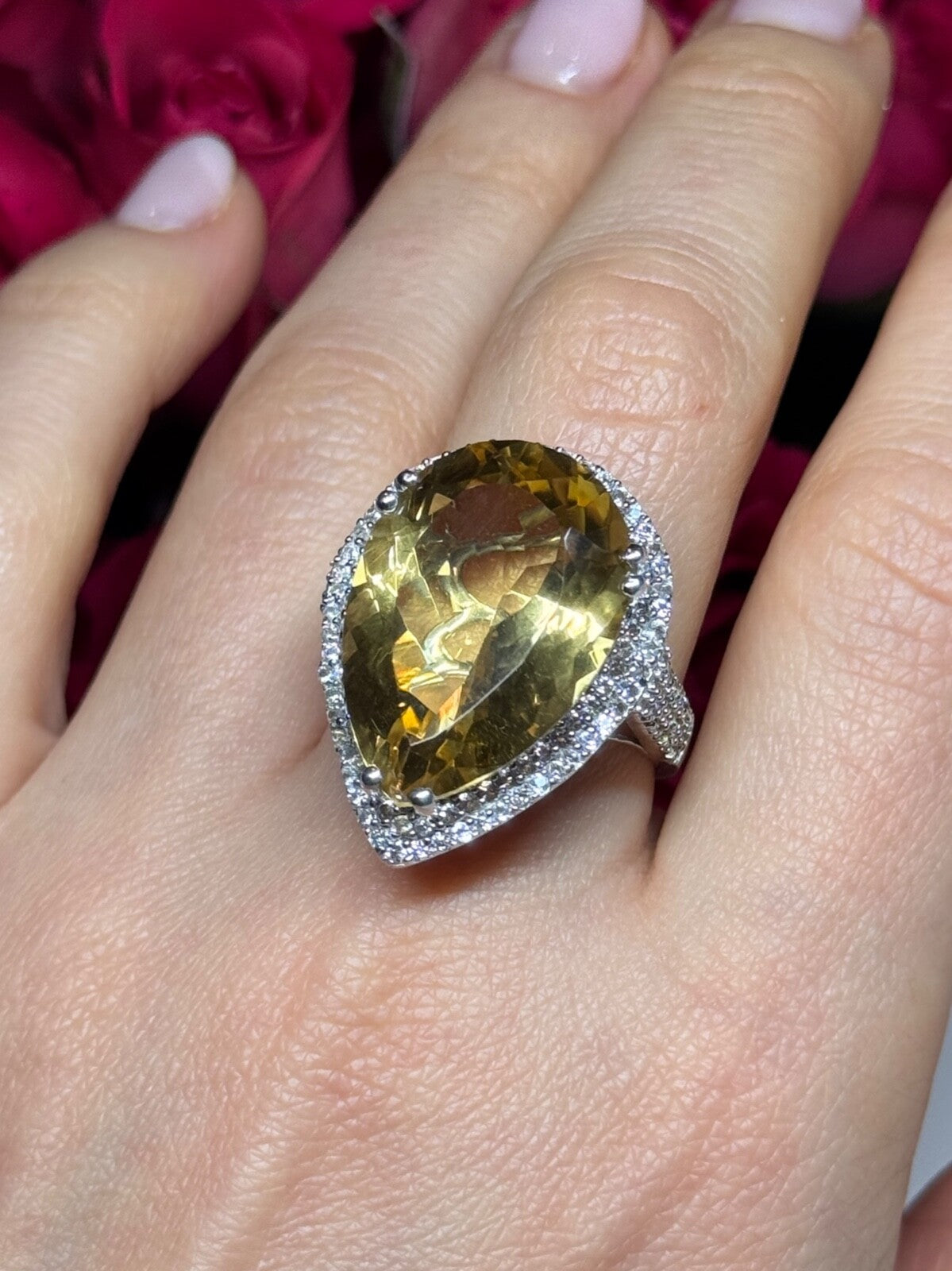 925 Sterling Silver Citrine & Beryl Ring Size 8.5