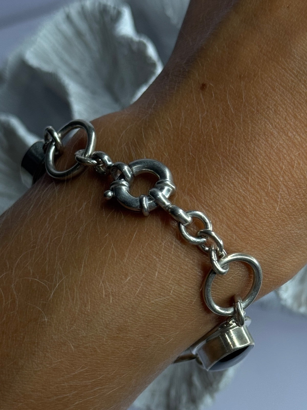 Vintage 925 Sterling Silver Onyx Bracelet Length 7