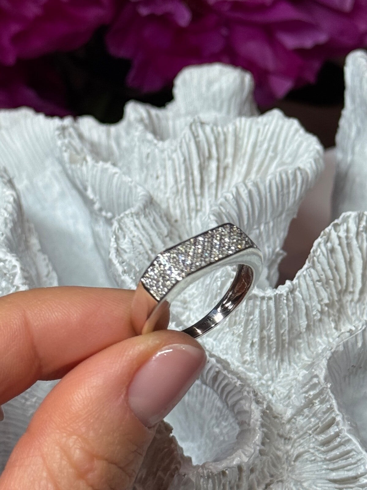 925 Sterling Silver Diamonds Ring Size 9.25