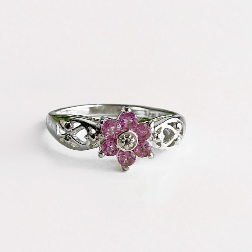 925 Sterling Silver Morganite "Flower" Ring Size 9