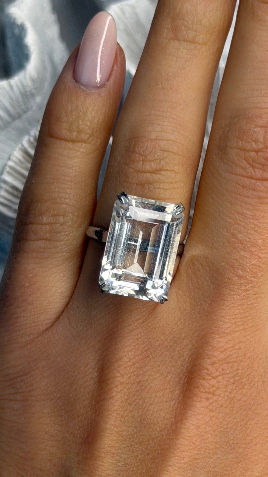925 Sterling Silver White Tourmaline Ring  (Adjustable)