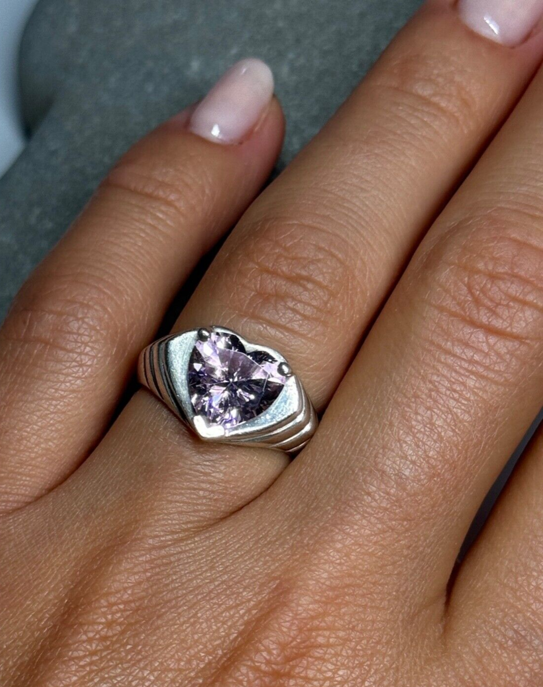 925 Sterling Silver CZ Heart Ring Size 6.5