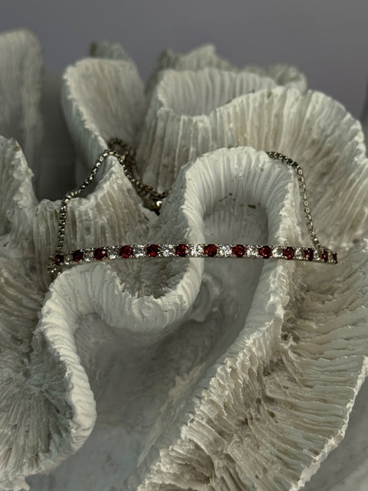 925 Sterling Silver Red & White Spinel Bracelet Sizable