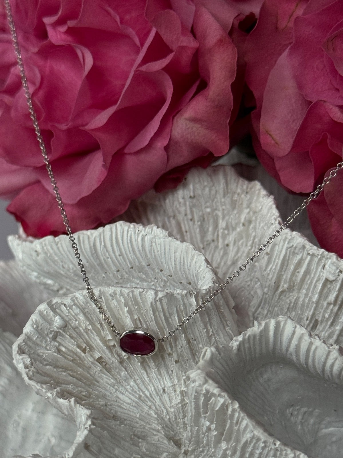 925 Sterling Silver Ruby Necklace Length 16 inch