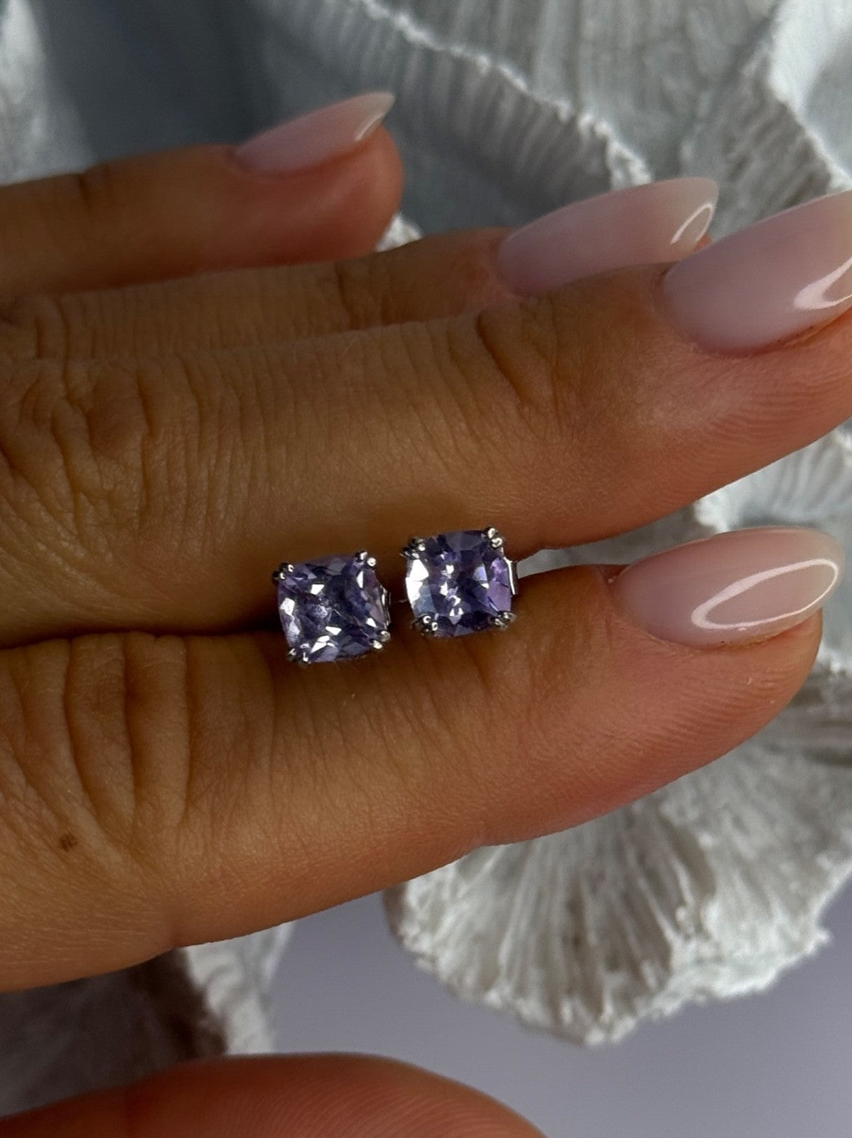 925 Sterling Silver Amethyst Earrings Length 0.25 Inch