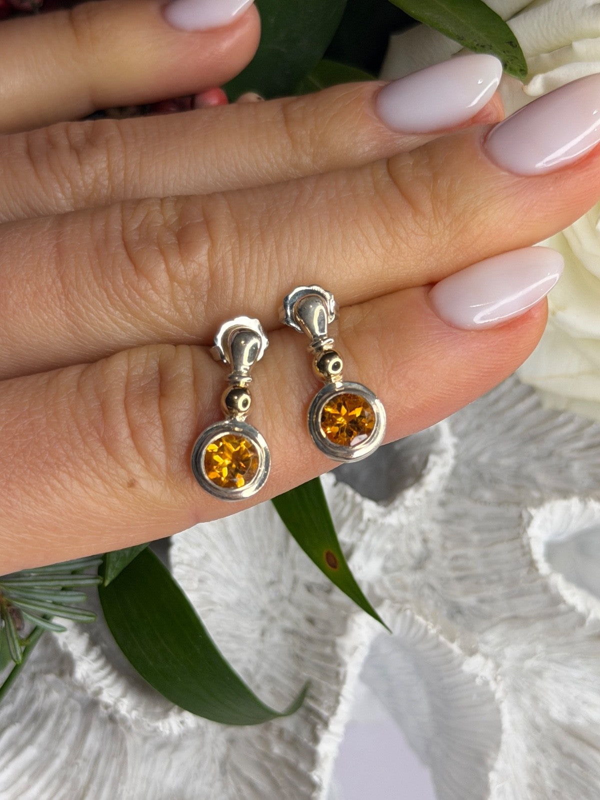Vintage 925 Sterling Silver Citrine Earrings