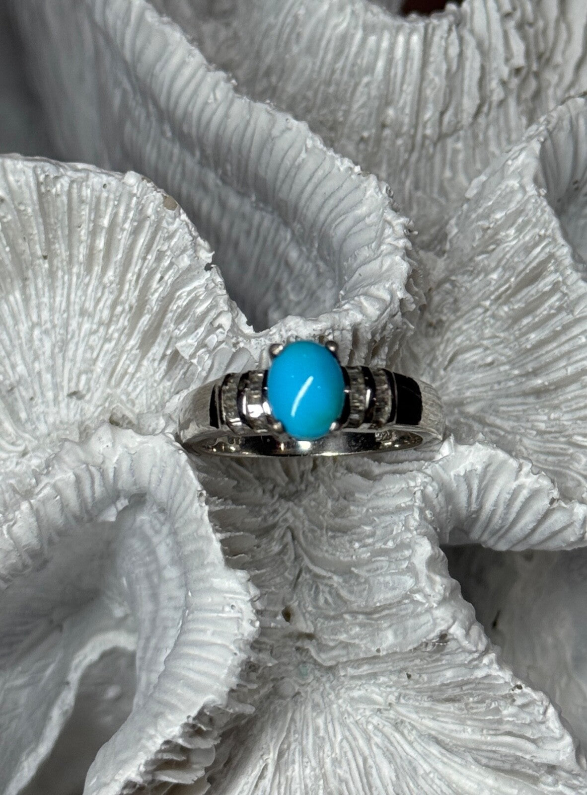 925 Sterling Silver Larimar & Beryl Ring Size 7.5