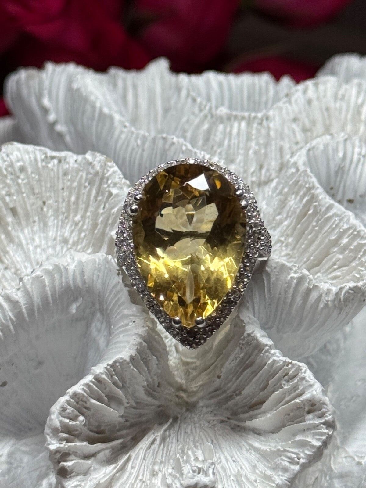 925 Sterling Silver Citrine & Beryl Ring Size 8.5