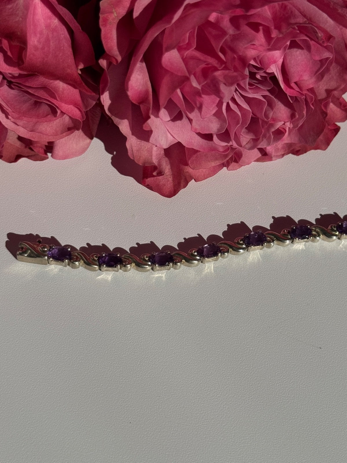 925 Sterling Silver Amethyst Bracelet 7.5 Inch