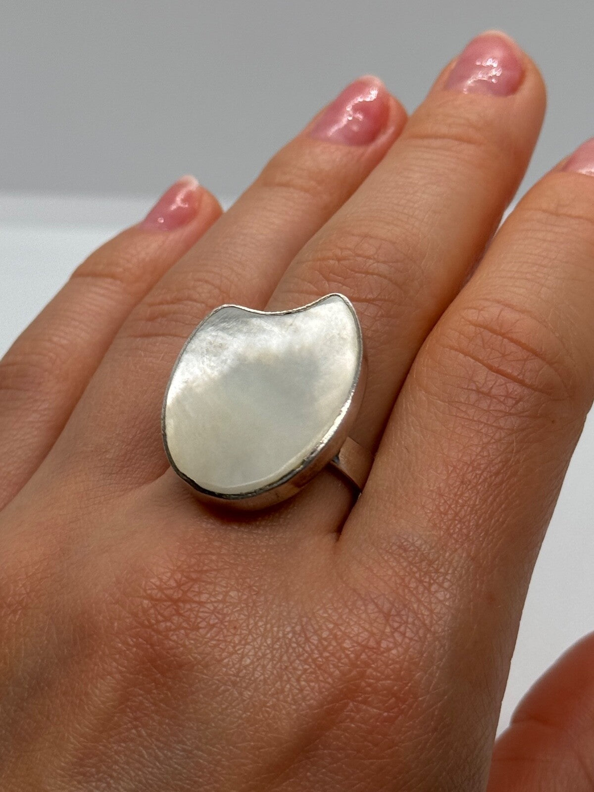 925 Sterling Silver Abalone Shell Ring Size 12