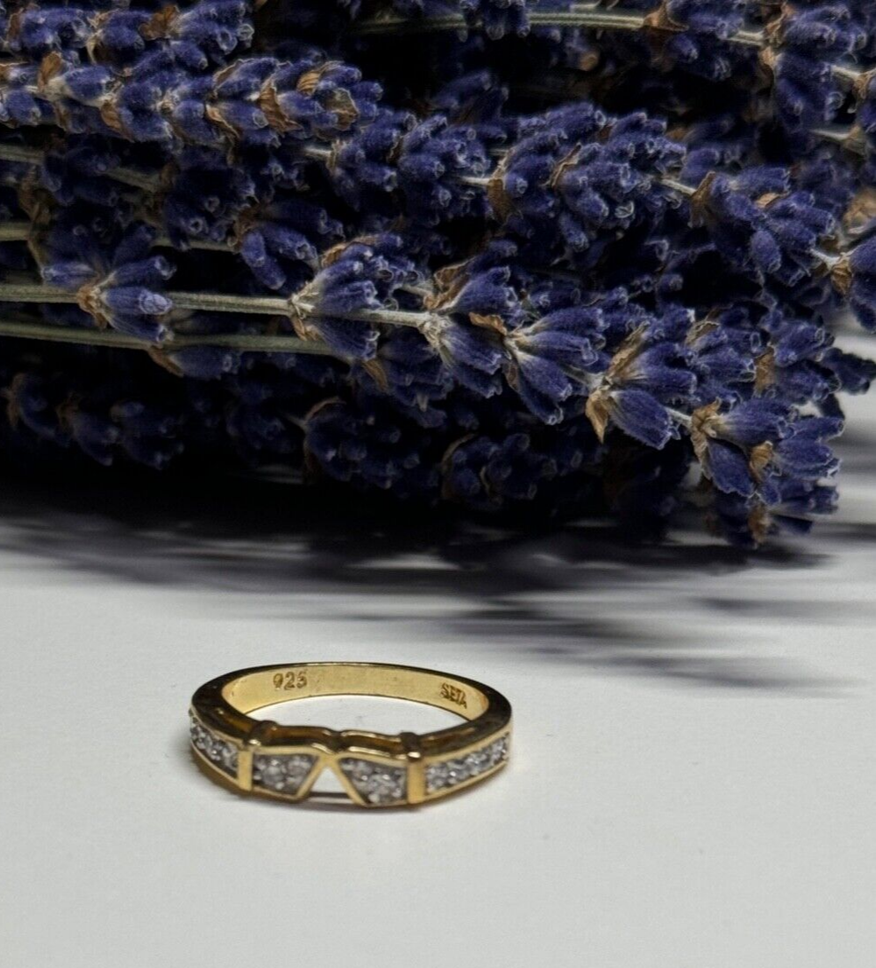 925 Sterling Silver Gold Plated CZ Ring Size 8.5