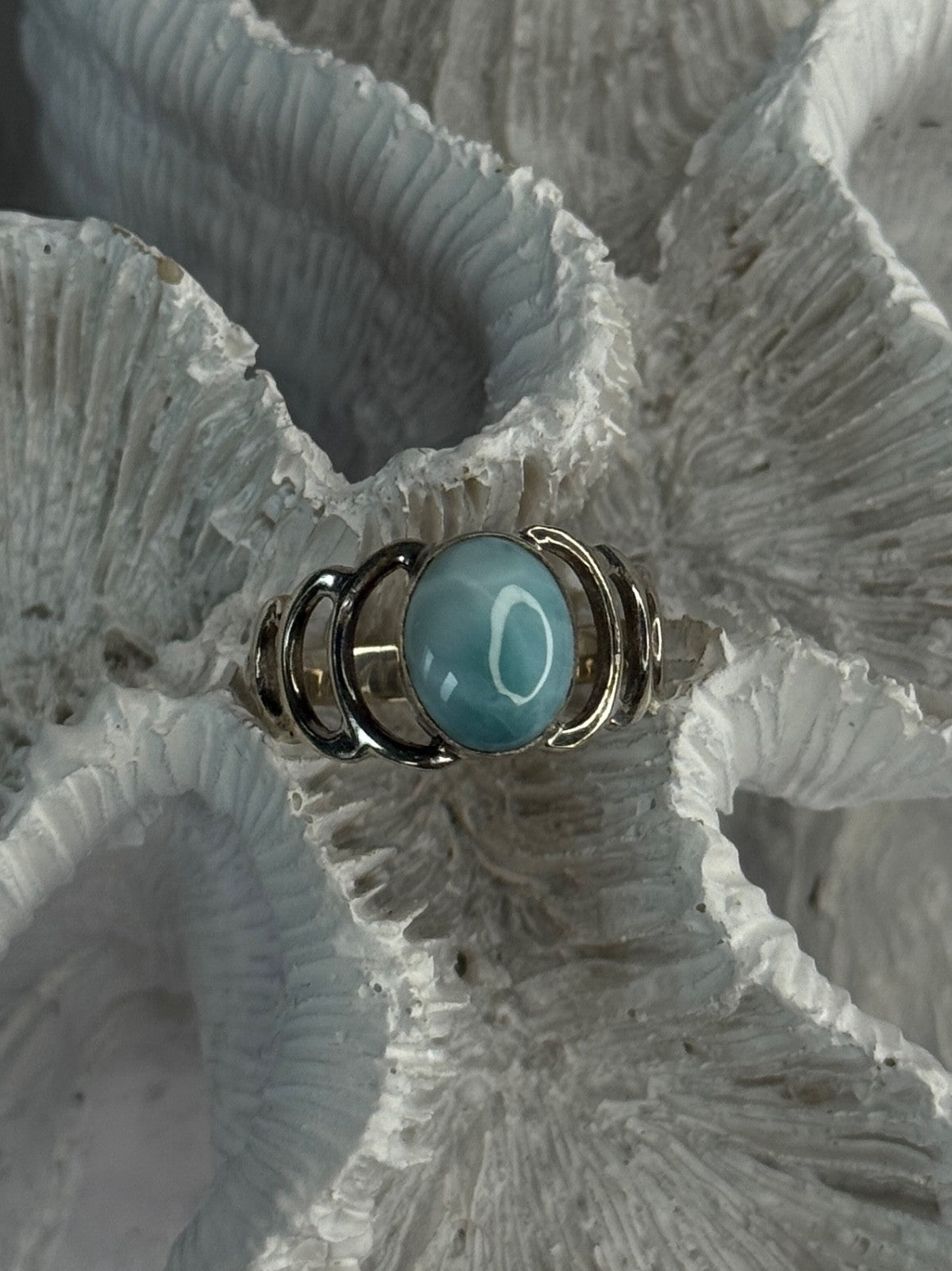 925 Sterling Silver Larimar Ring Size 7