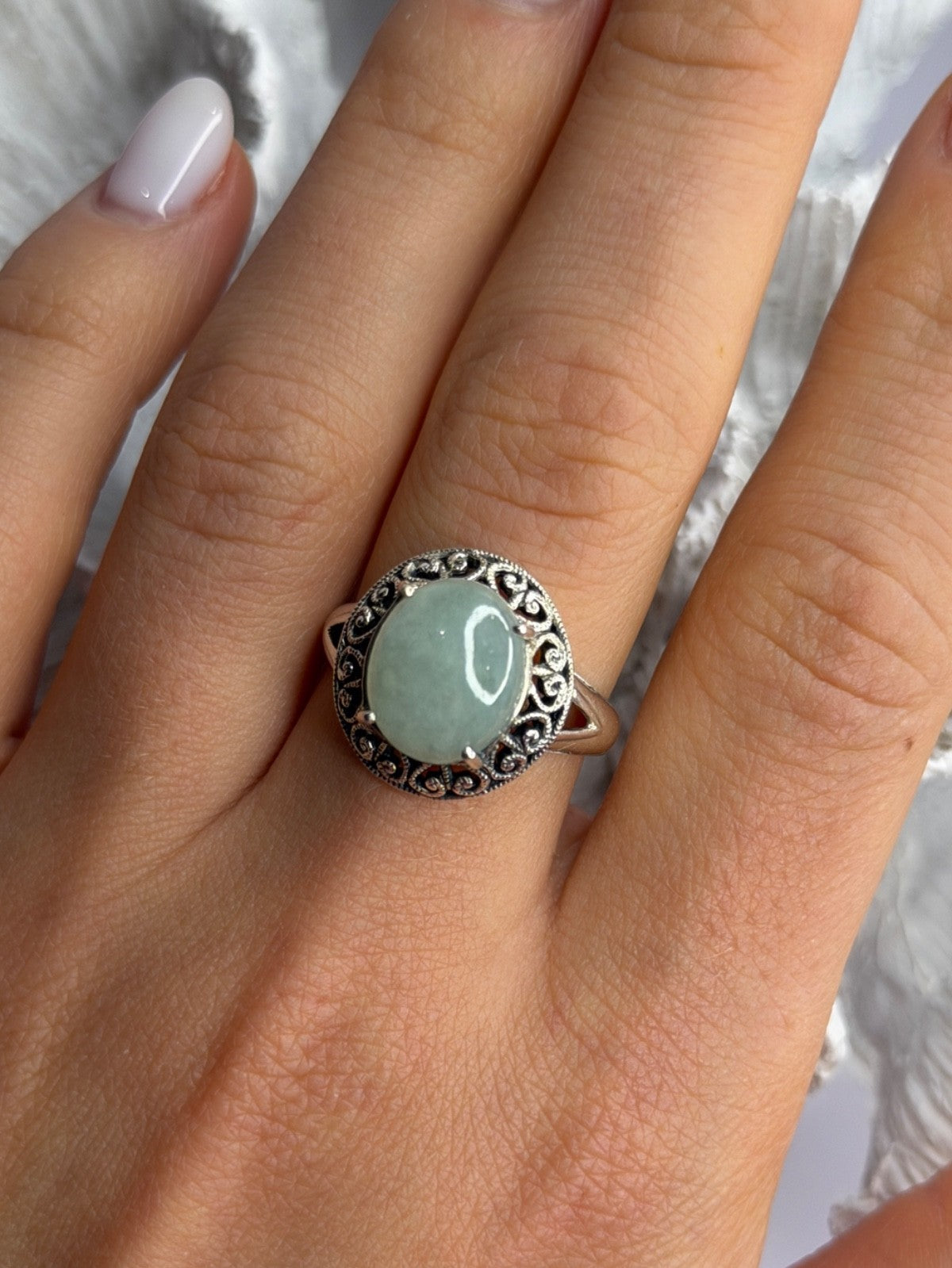925 Sterling Silver Jadeite Ring Size 9