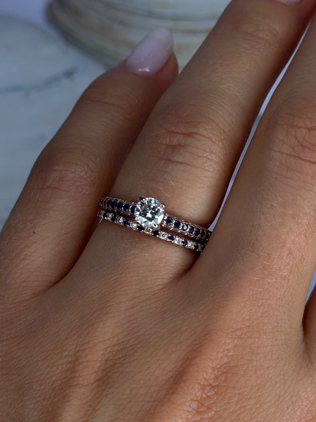 14K Rose Gold Sapphire & Diamond Set of Rings Size 7