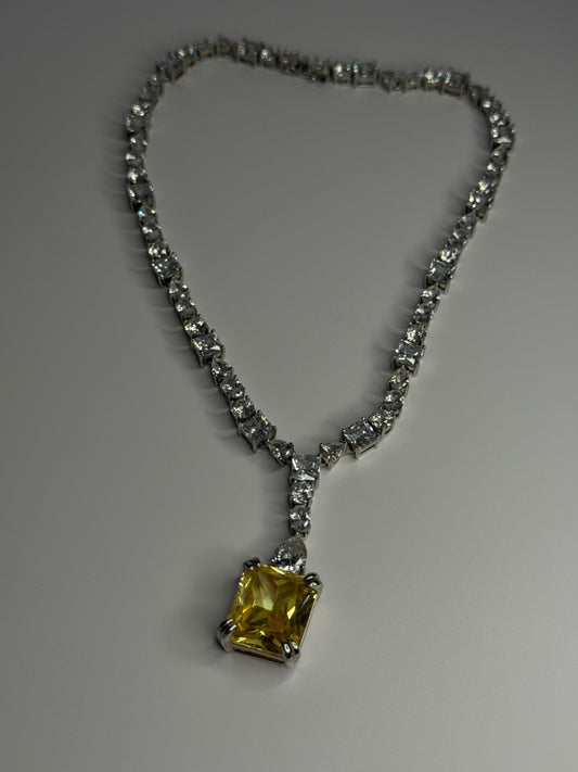 Beautiful 925 Sterling Silver Citrine & Beryl Necklace Length 18 Inch