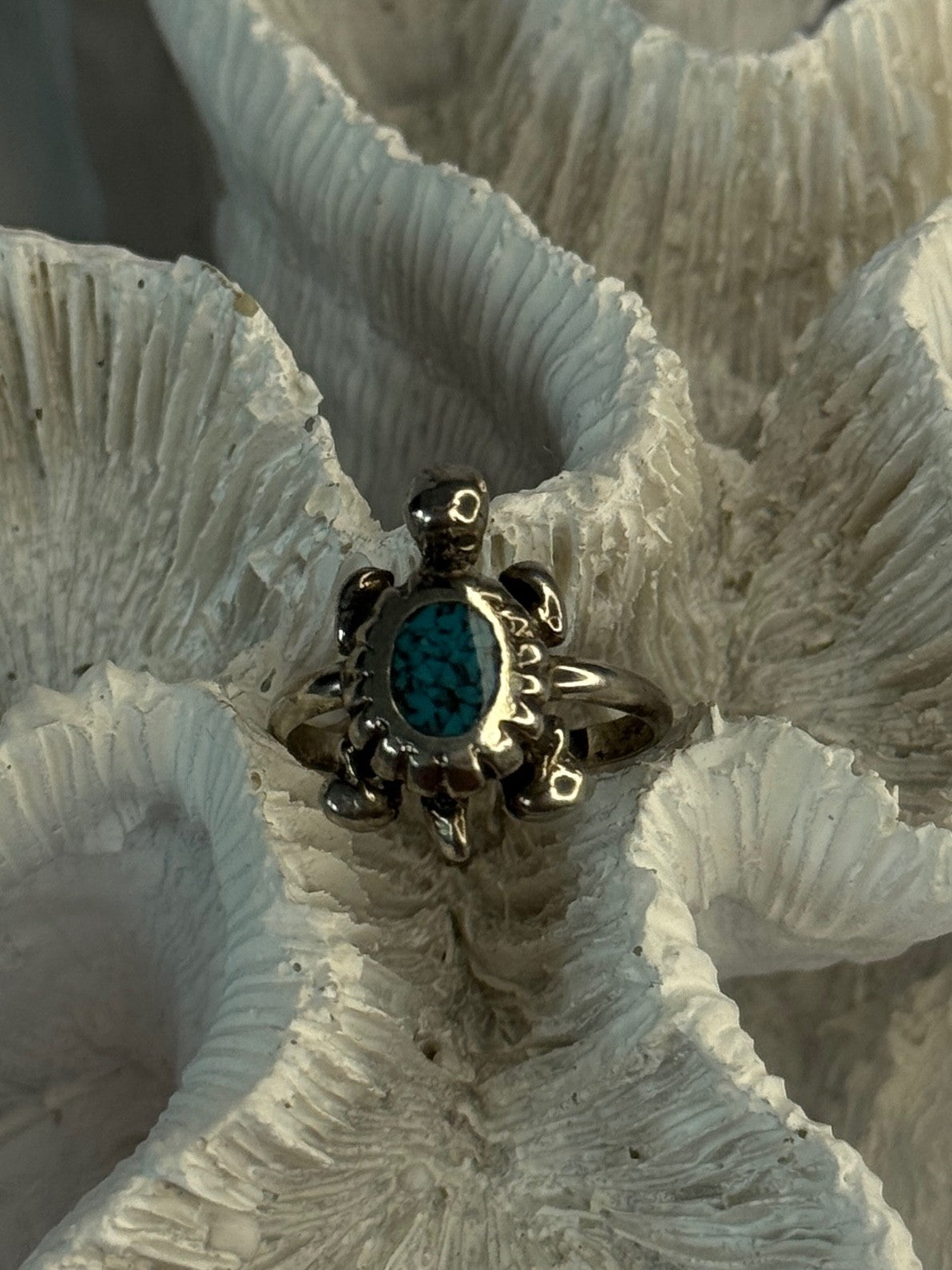 925 Sterling Silver Turtle Turquoise Ring Size 6.5