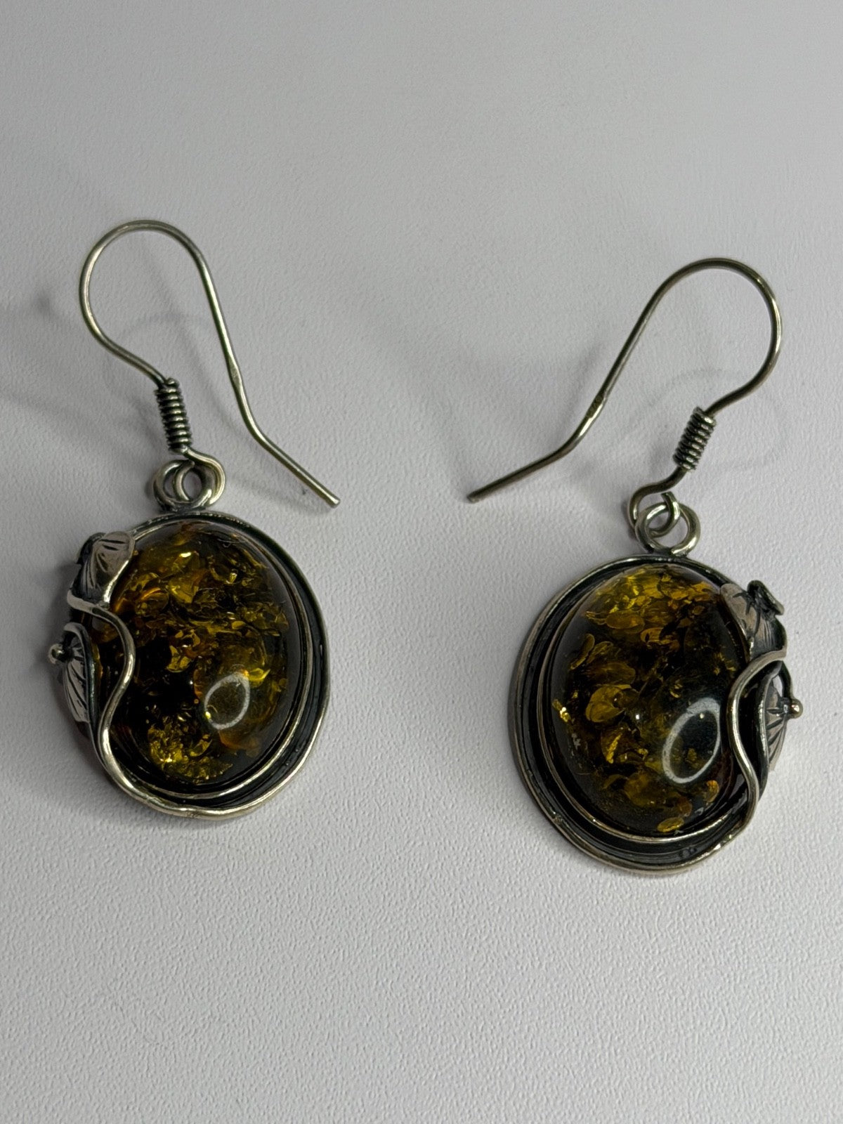 Vintage 925 Sterling Silver Amber Earrings