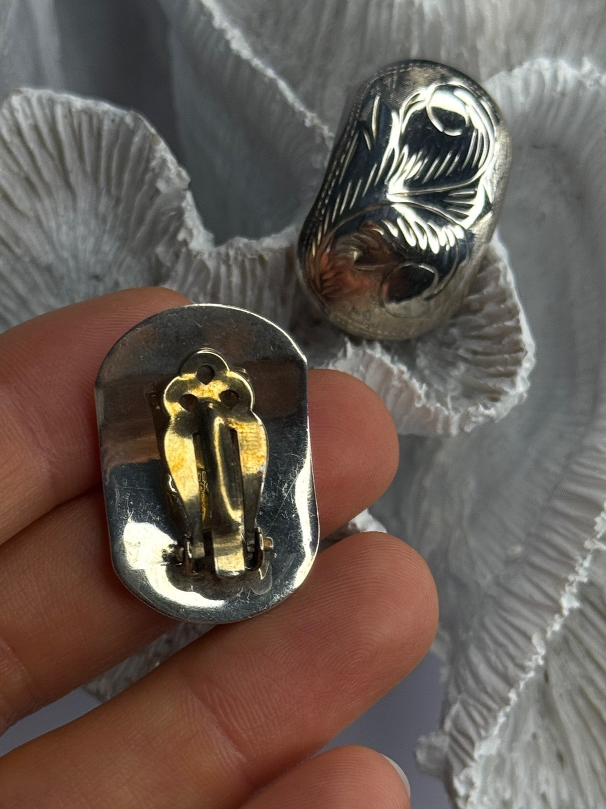 Vintage Esthetic 925 Sterling Silver Clip On Earrings Length 1.20 Inch