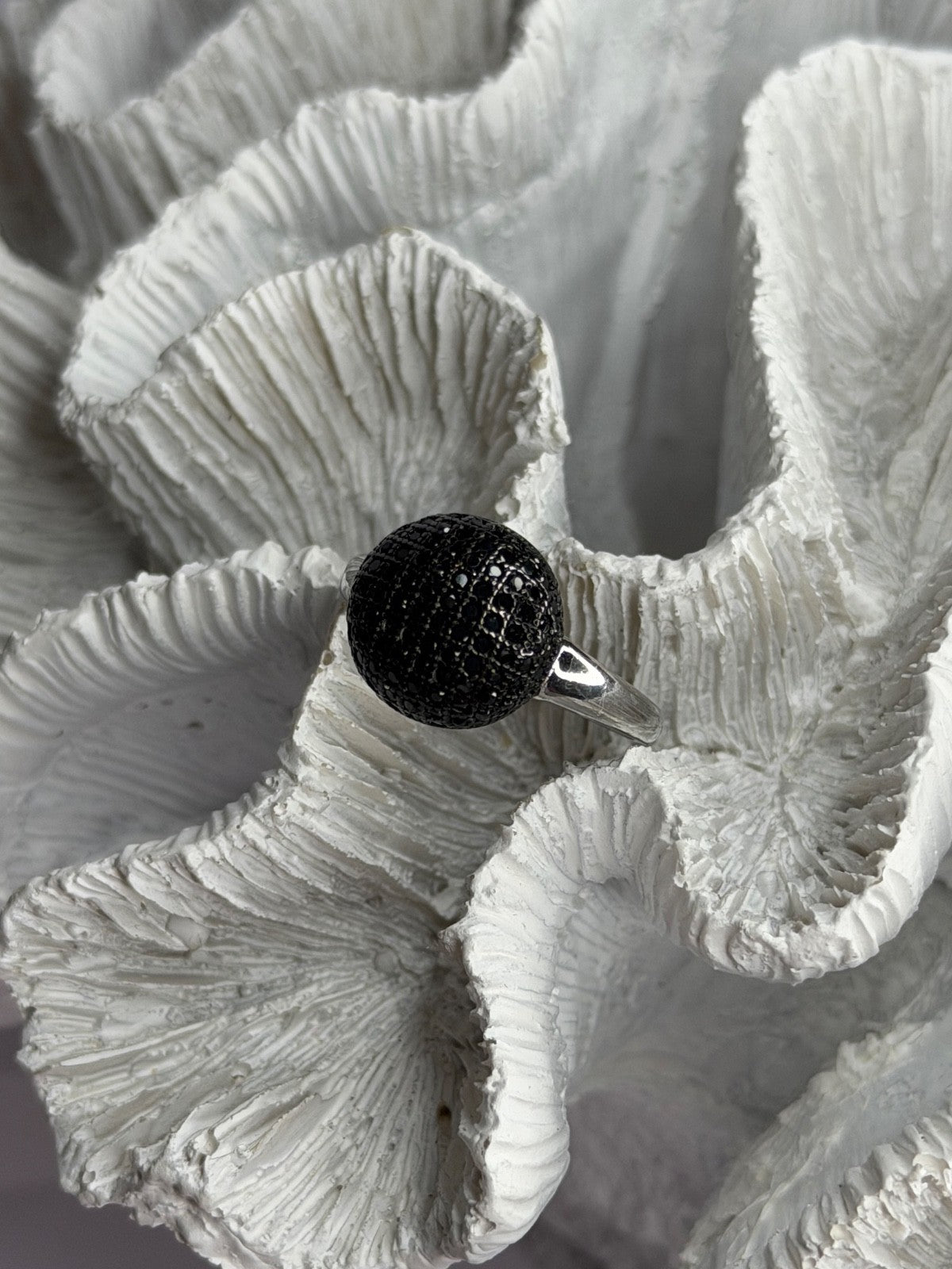 925 Sterling Silver Black Diamonds Ring Size 11