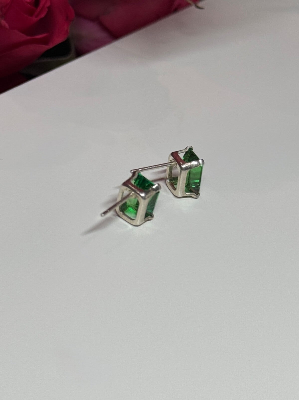 925 Sterling Silver Green Peridot Earrings Length 8 Mm