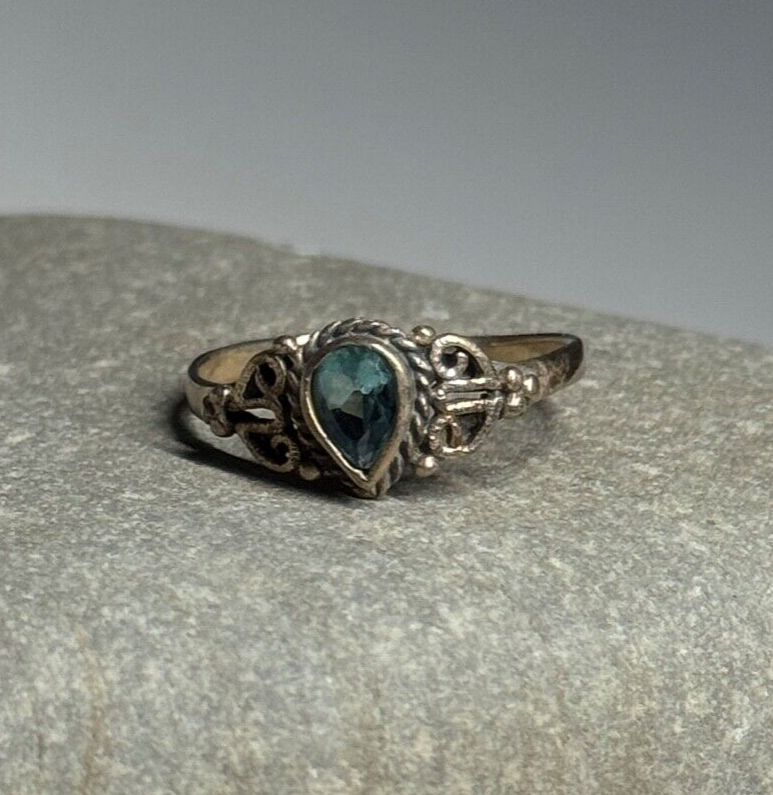 925 Sterling Silver Aquamarine Ring Size 6.5
