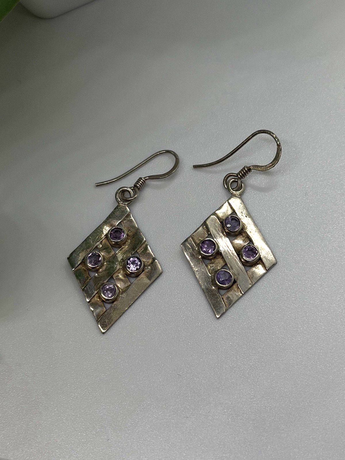 Beautiful Vintage 925 Sterling Silver Amethyst Earrings