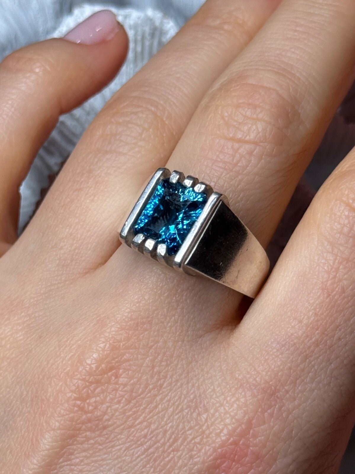 Men'S 925 Sterling Silver Aquamarine Ring Size 9