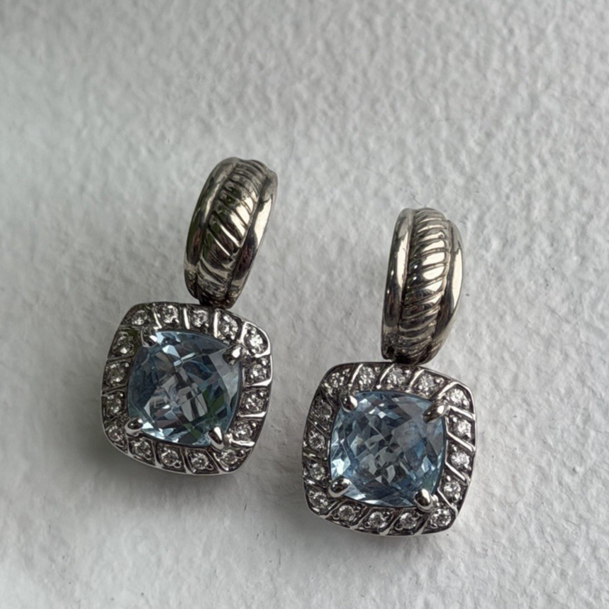 925 Sterling Silver Blue & White Topaz Earrings