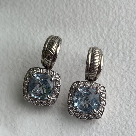 925 Sterling Silver Blue & White Topaz Earrings