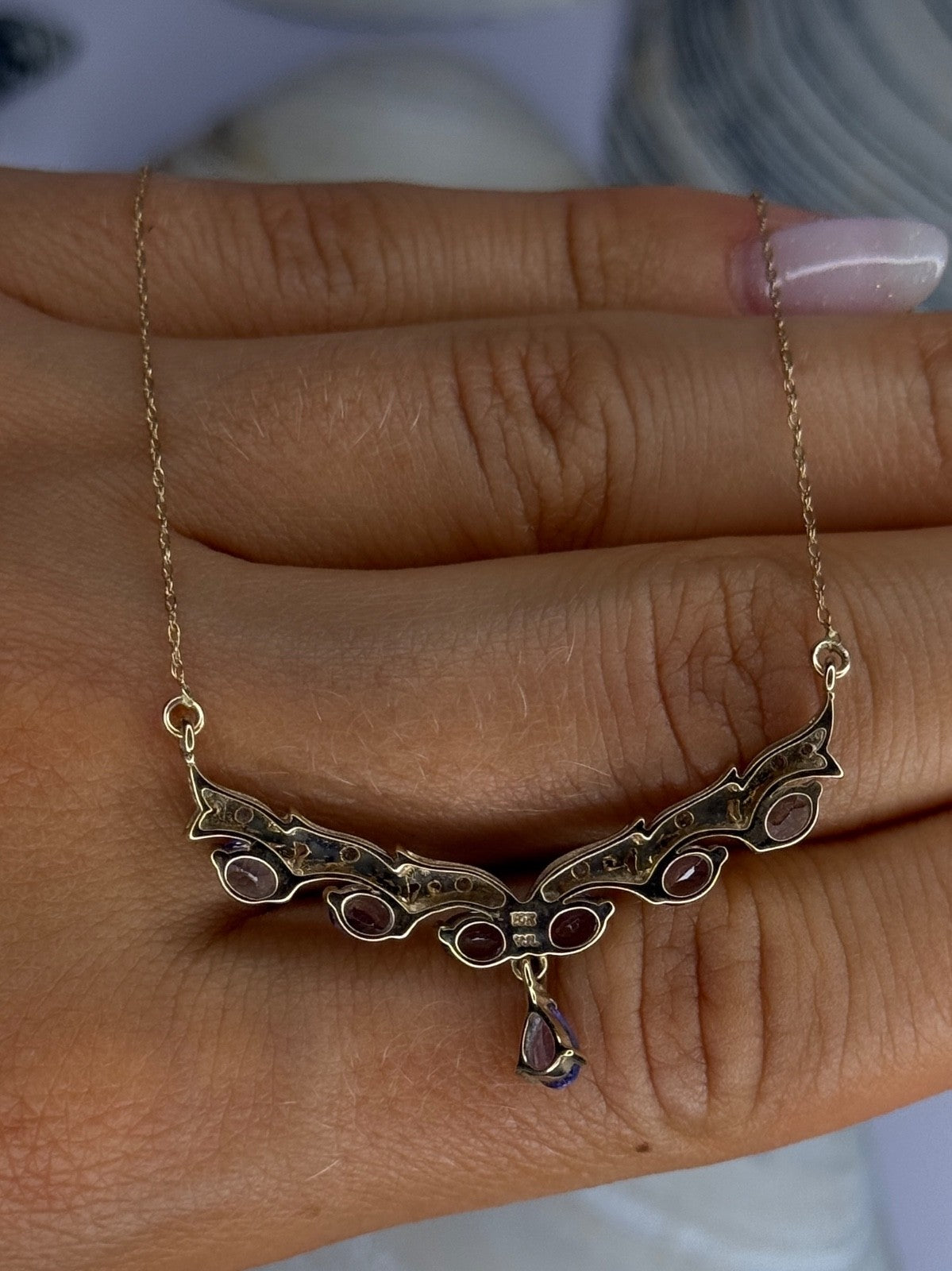 VJL 10K Yellow Gold Tanzanite & Diamond Necklace Length 18 inch