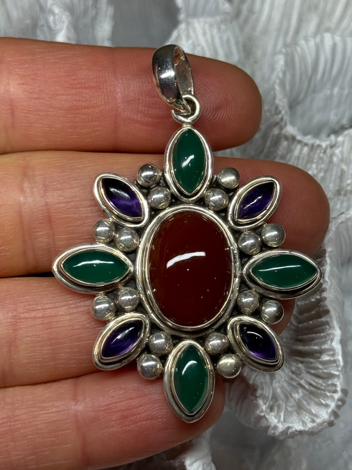 925 Sterling Silver Agate Pendant Length 2.3 Inch