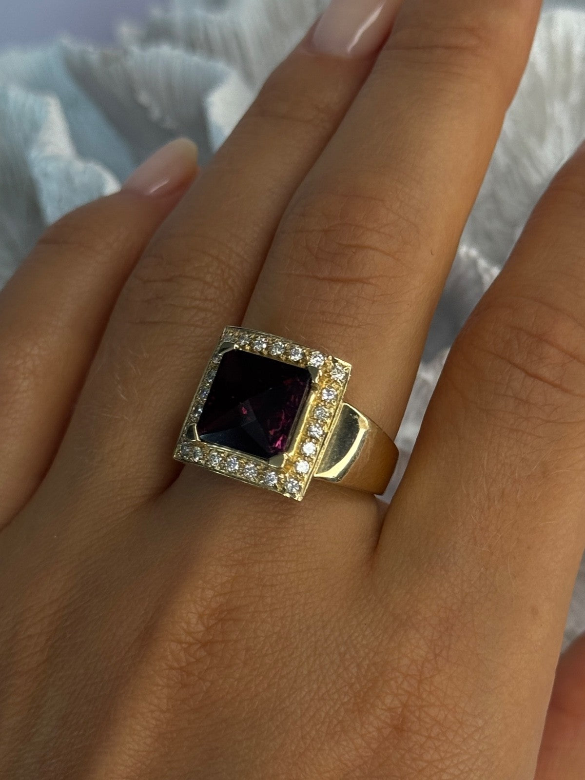 14K Yellow Gold Rubellite & Beryl Ring Size 8