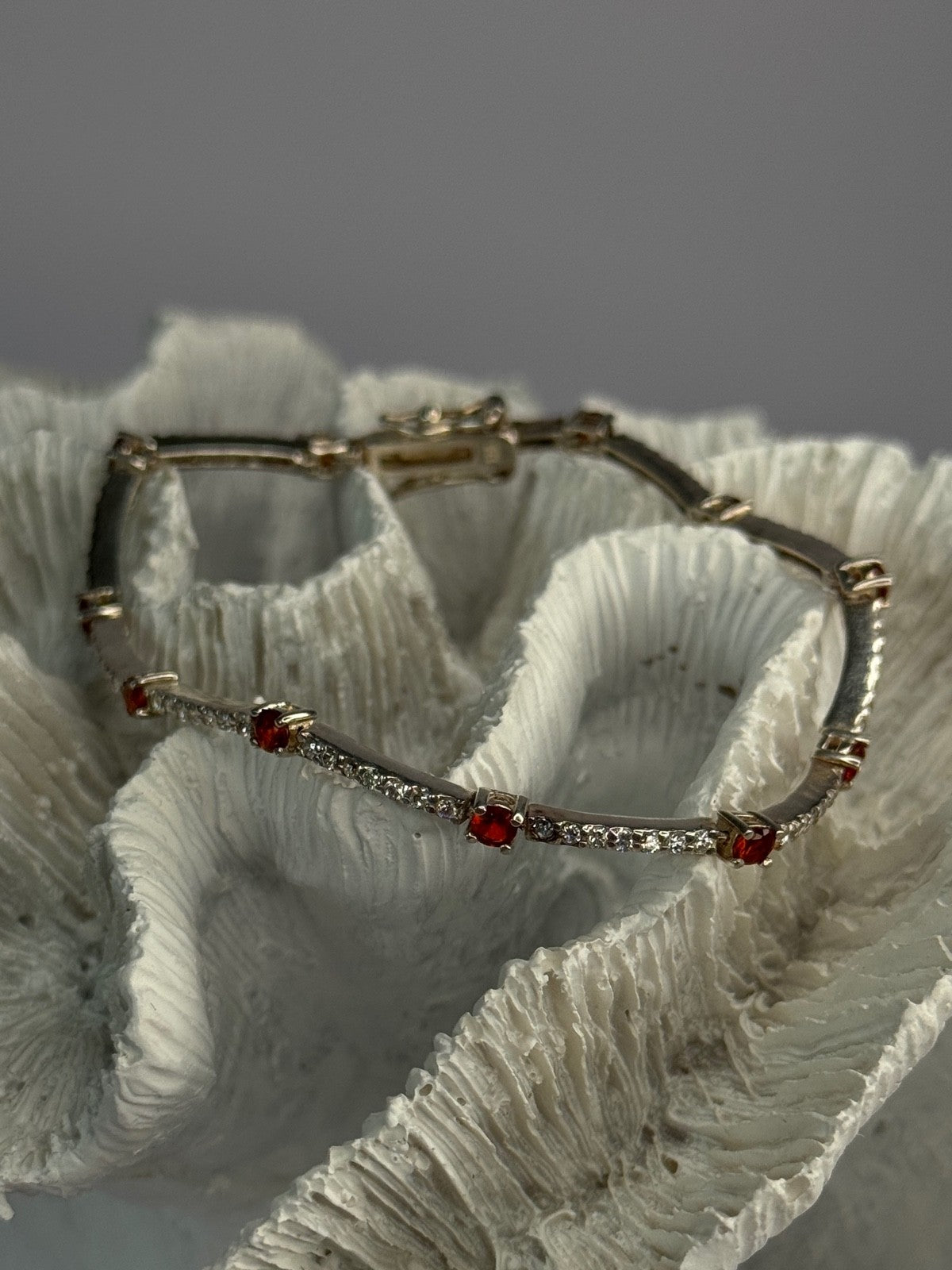 925 Sterling Silver Red Spinel & Beryl Bracelet Length 7.5