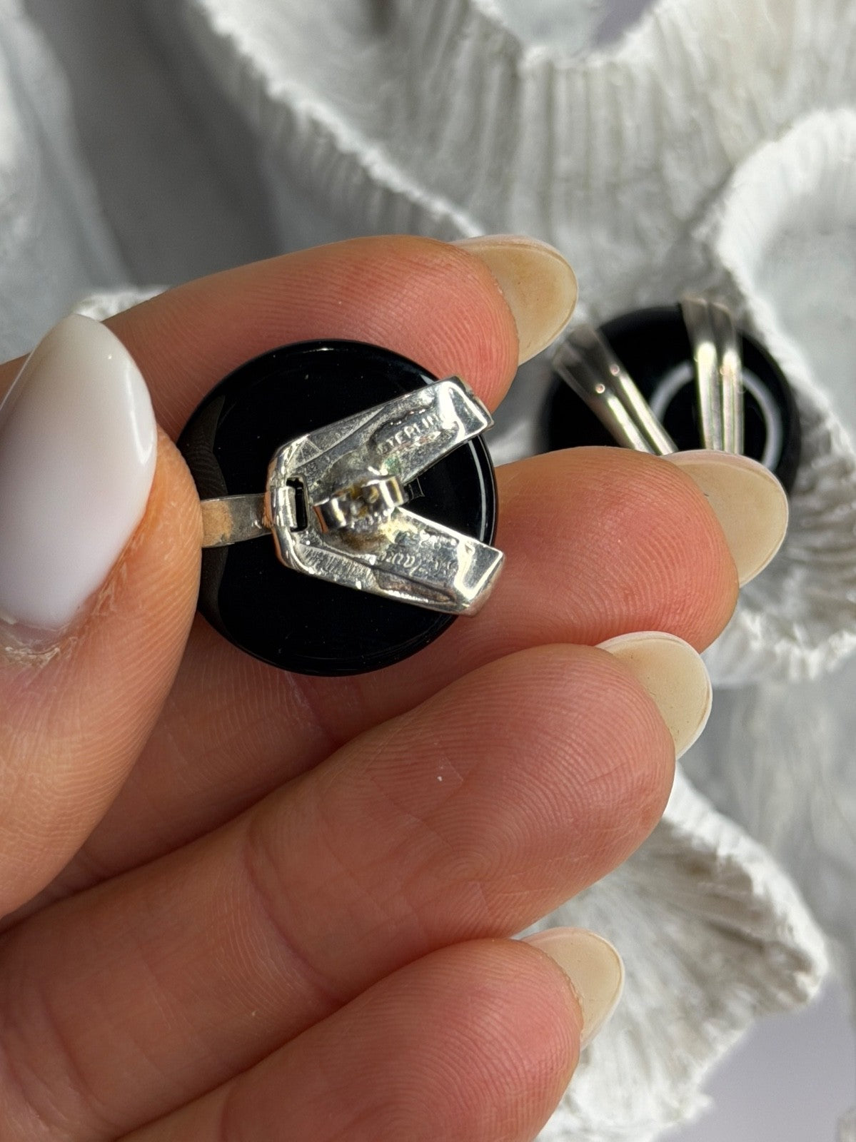 Vintage 925 Sterling Silver Black Onyx Earrings