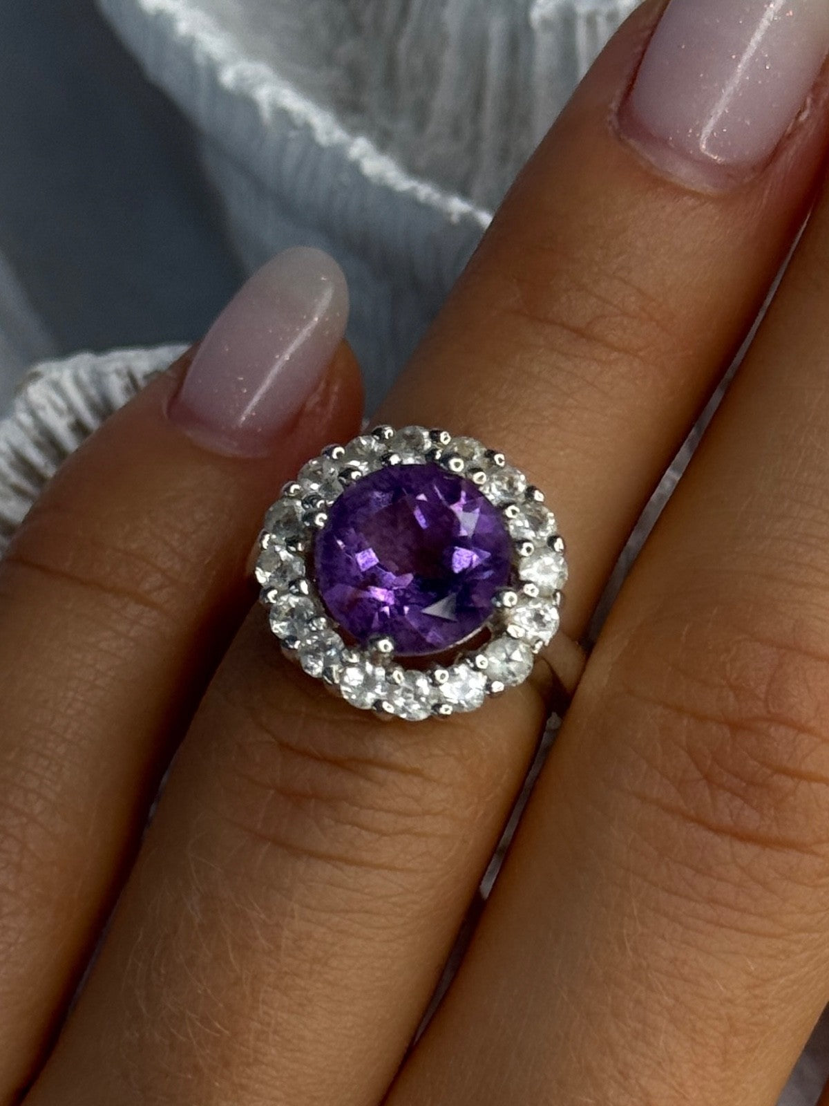925 Sterling Silver Amethyst & Beryl Ring Size 5.5