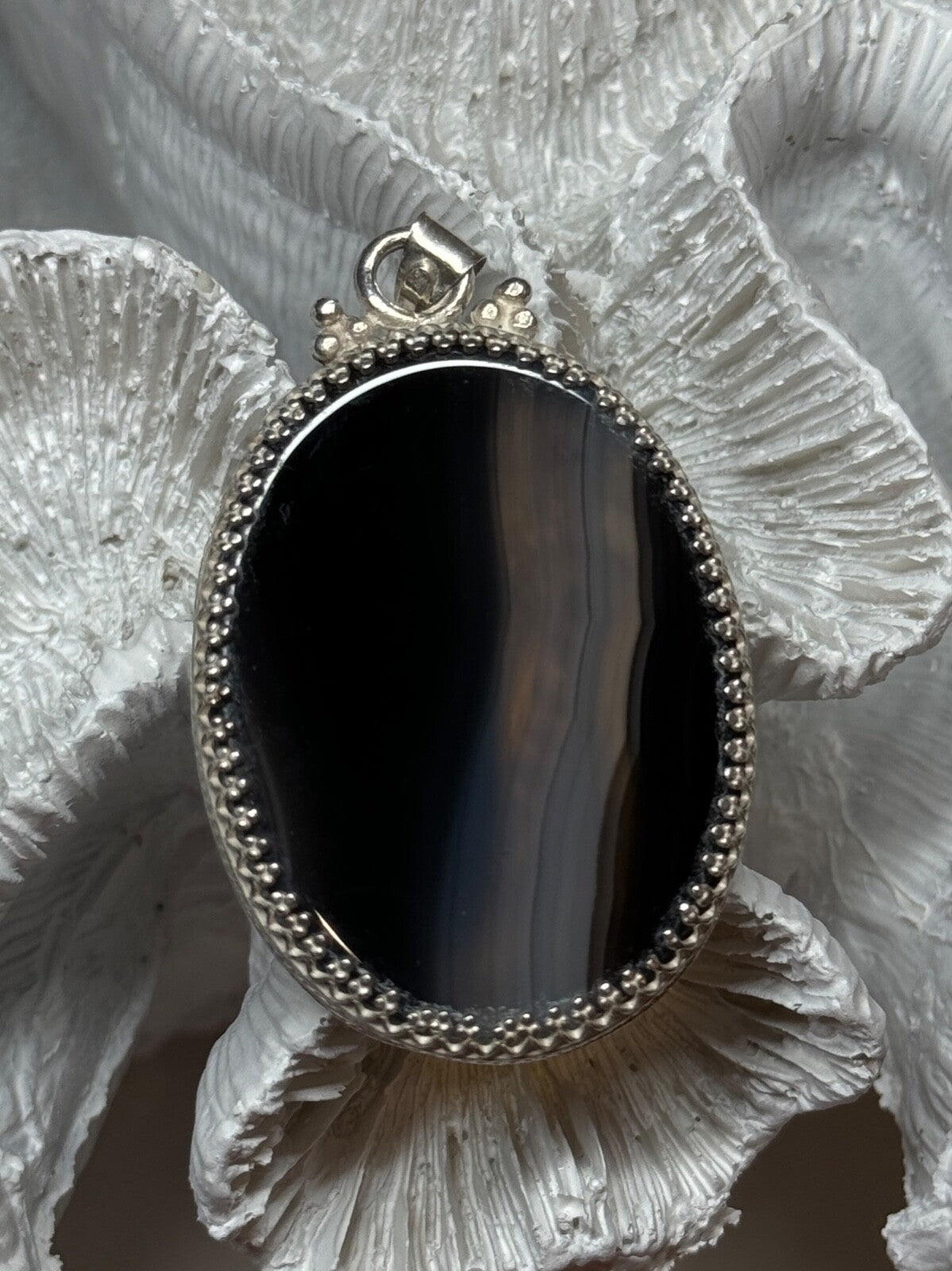Vintage 925 Sterling Silver Agate Pendant Length 2.3 Inch