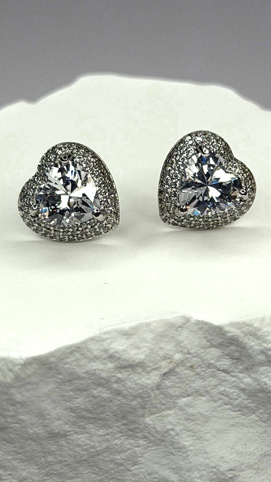 925 Sterling Silver Moissanite Heart Stud Earrings