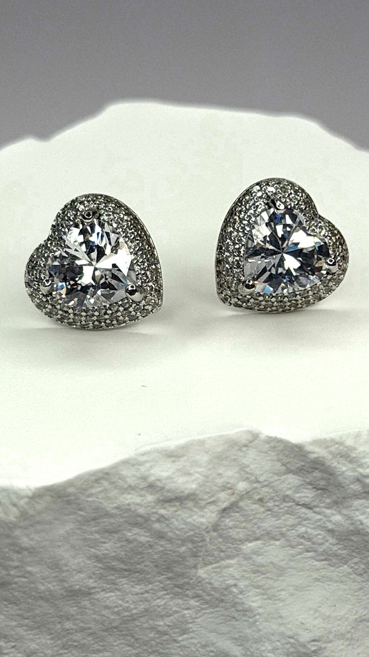 925 Sterling Silver Moissanite Heart Stud Earrings