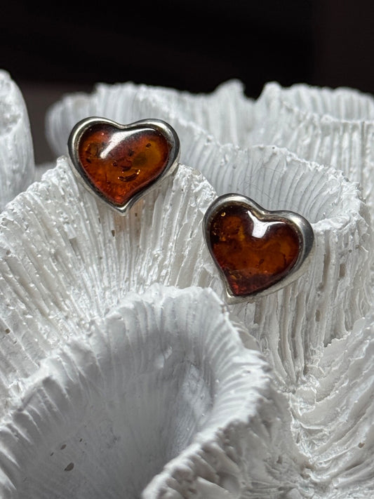 925 Sterling Silver Amber Heart Earrings Length 0.5 Inch