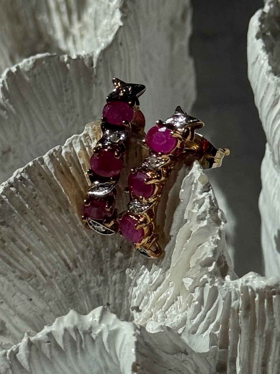 925 Sterling Silver Gold Plated Ruby & Diamond Earrings Length 0.77 Inch