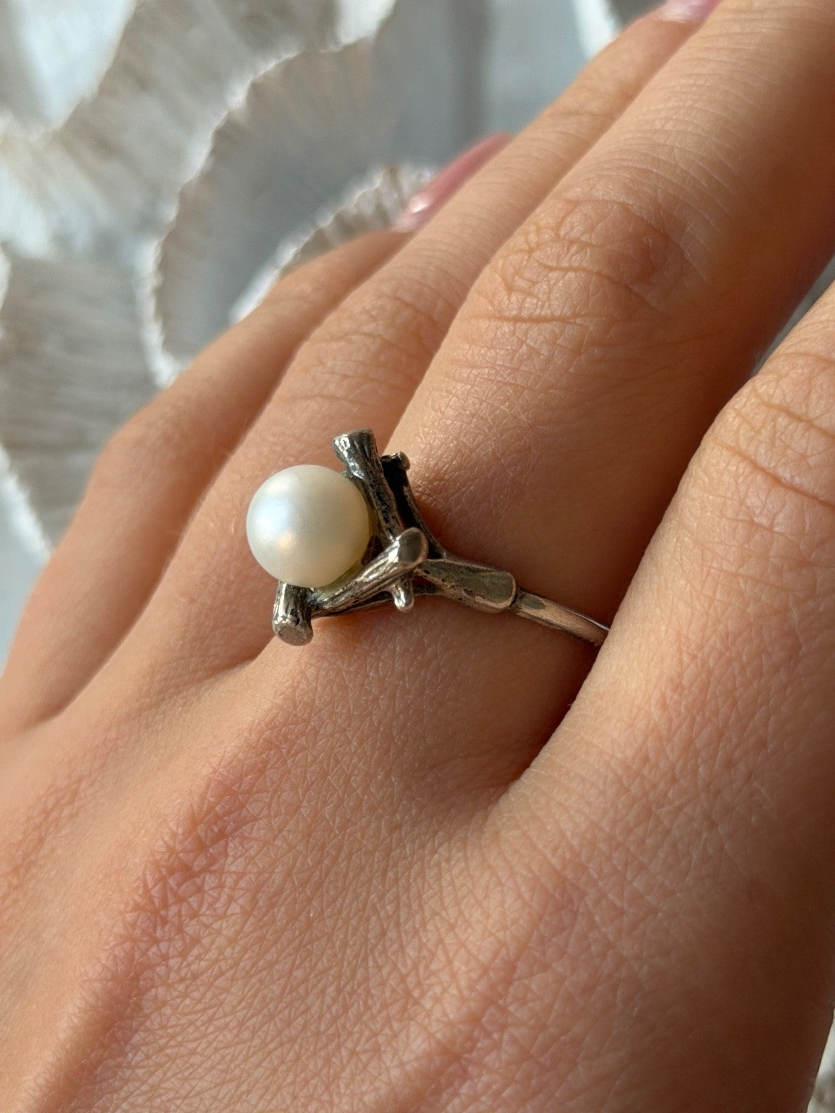 925 Sterling Silver Pearl Ring Size 9