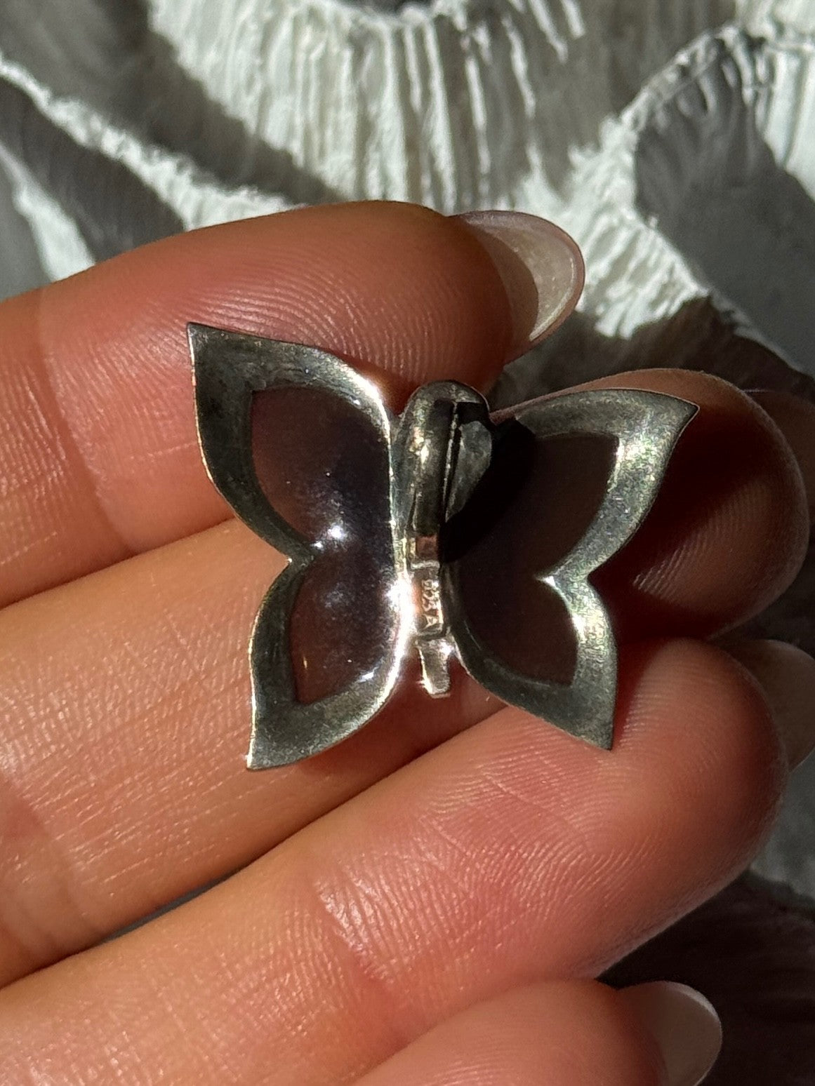 925 Sterling Silver Enamel Marcasite Butterfly Pendant
