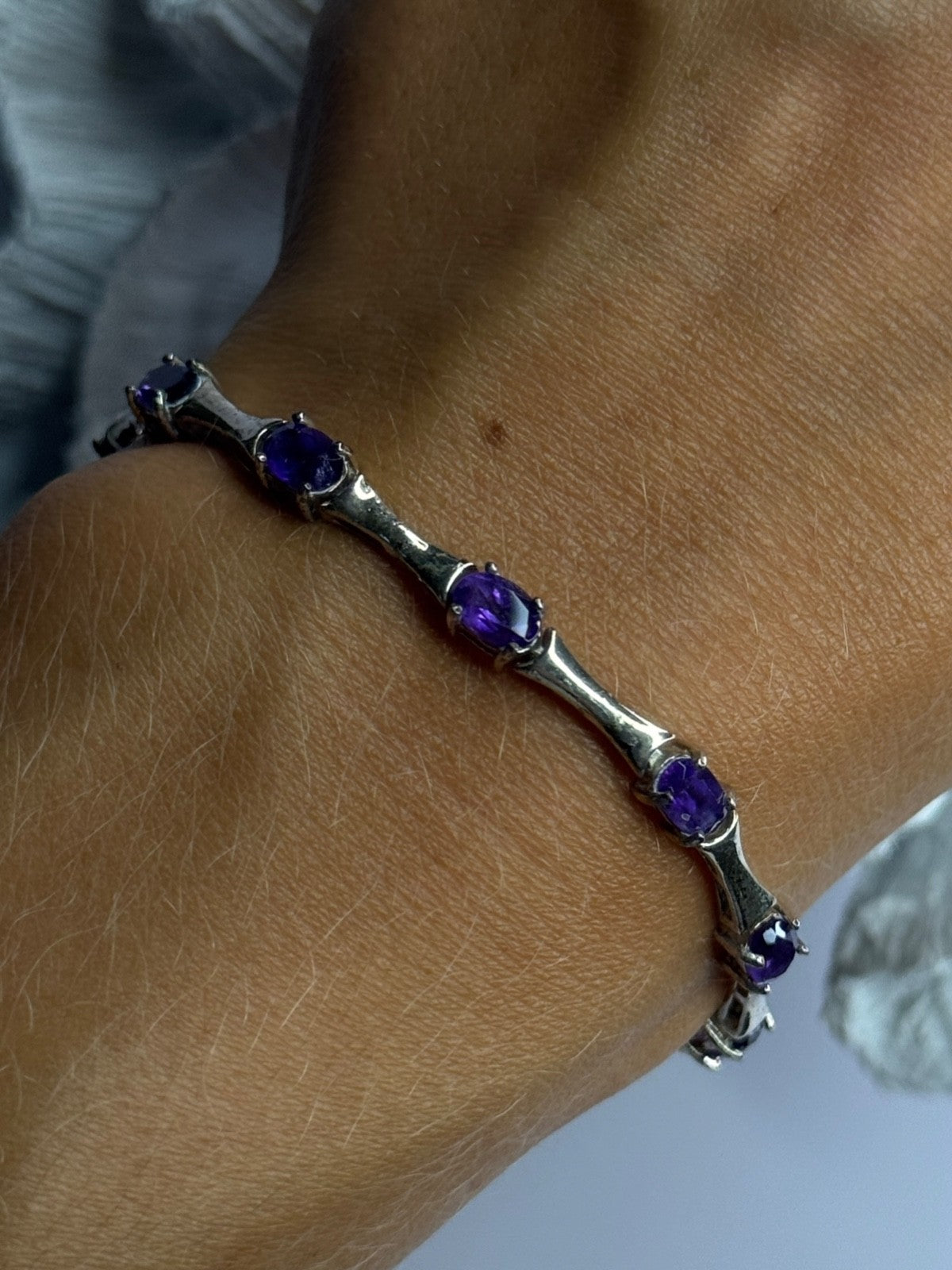 925 Sterling Silver Purple Tourmaline Bracelet Length 7