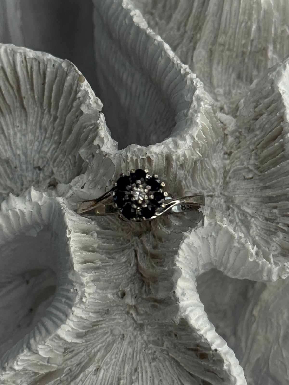 925 Sterling Silver Blue & White Sapphire Flower Ring Sizable