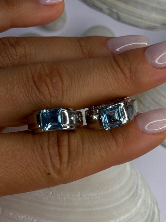 925 Sterling Silver Blue Topaz Earrings Length 0.8 Inch