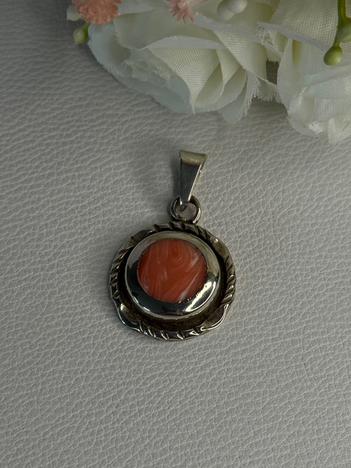 Vintage 925 Sterling Silver Carnelian Pendant Length 1.60 Inch